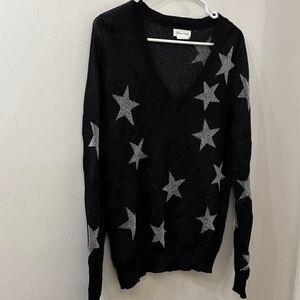 Lovers + Friends Black and Silver Star V-Neck Sweater - women’s small
